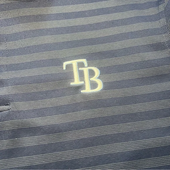 Tampa Bay Rays Majestic Mens Polo Golf Shirt Blue Striped Size XL MLB Sportswear - Picture 2 of 10